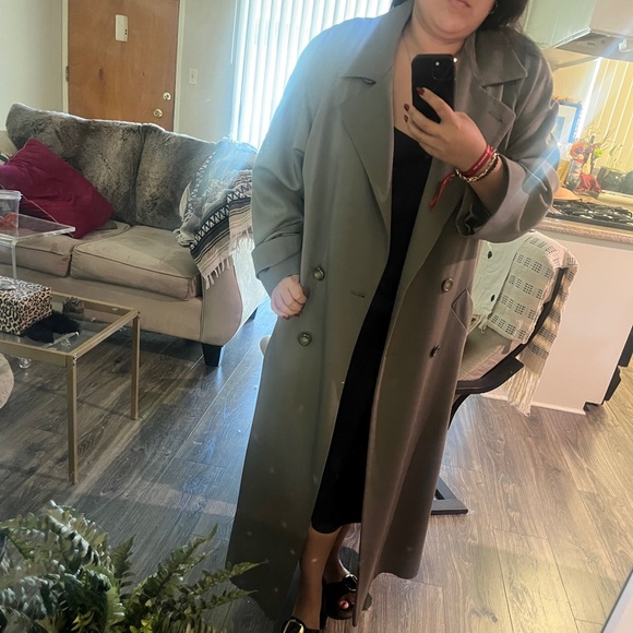 100% Wool Trench Coat - Olive Green Gorgeous Vintage - Picture 8 of 16